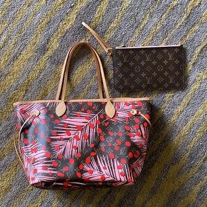 Louis Vuitton Monogram Jungle Dots Neverfull MM+ Pochette Sugar Pink Poppies